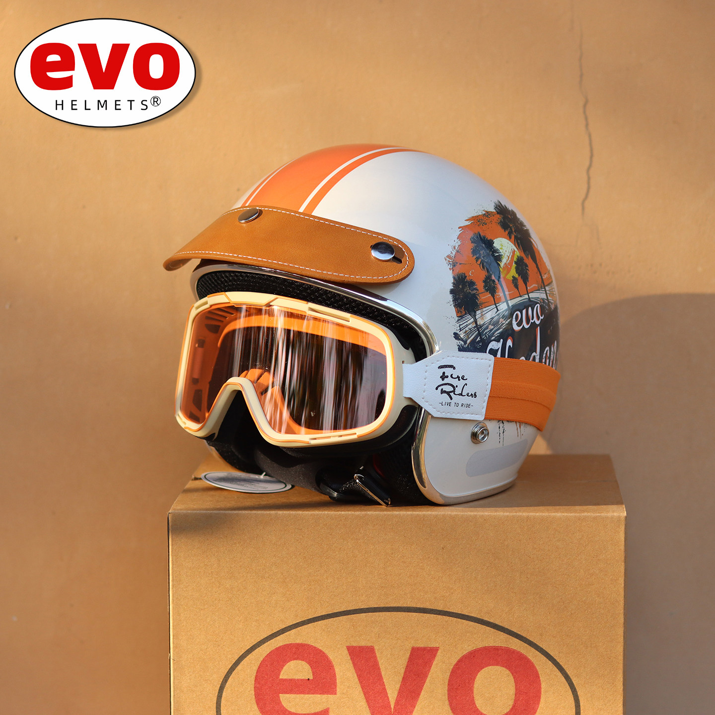 台湾evo摩托车头盔43盔半盔复古巡航男女春秋 安全帽夏威夷小盔