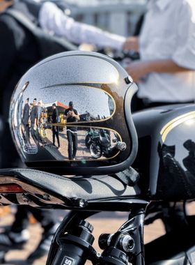 Gallop复古头盔小盔体电动车头盔四分之三男女电镀银火焰纹