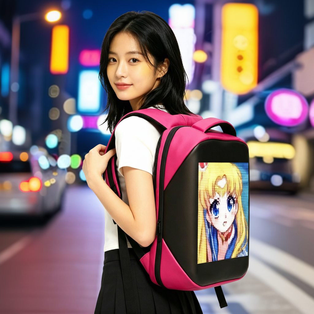全彩LED屏幕防水发光双肩背包