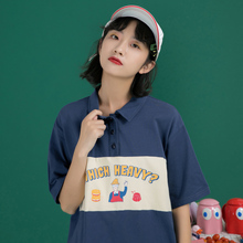 翻领可爱polo衫学院风上衣夏宽松短袖t恤女2019新款衣服新品学生