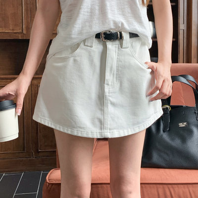 尔给夏季白色a字短款半身裙女miu系显瘦高腰百搭复古时尚包臀裙裤