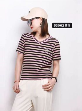 雅姿赏色2025夏季新款上衣大码显瘦宽松修身百搭t恤衫53062