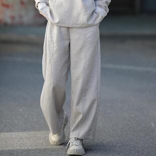 游设原创简约拼接羊毛呢拉链弹力腰阔腿裤 梦马