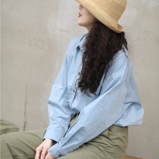 灰月 廓形衬衫 游设原创新中式 长绒棉翻领圆摆中长款