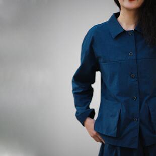 青隐 外套 游设原创新中式 色织高密棉翻领立体兜后开叉衬衫