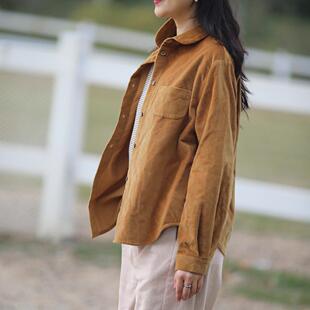 游设原创廓形翻领圆摆棉丝绒平绒衬衫 香黄
