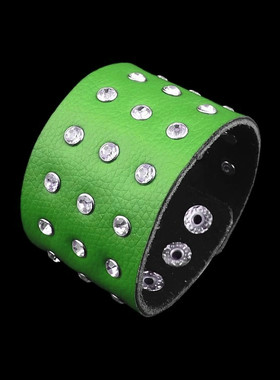 闪亮小水钻星星清新绿色朋克手链