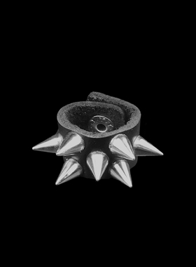 银色圆锥尖刺铆钉密集排列黑色牛皮朋克戒指男女刺猬指环表演道具