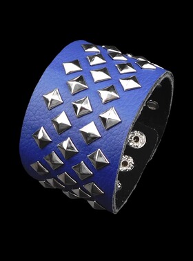 星星方钉蓝色荔枝纹柔软朋克手链