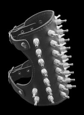 个性黑柔软皮银色奶嘴钉垫片层叠超宽朋克手链饰品手镯护腕大手带