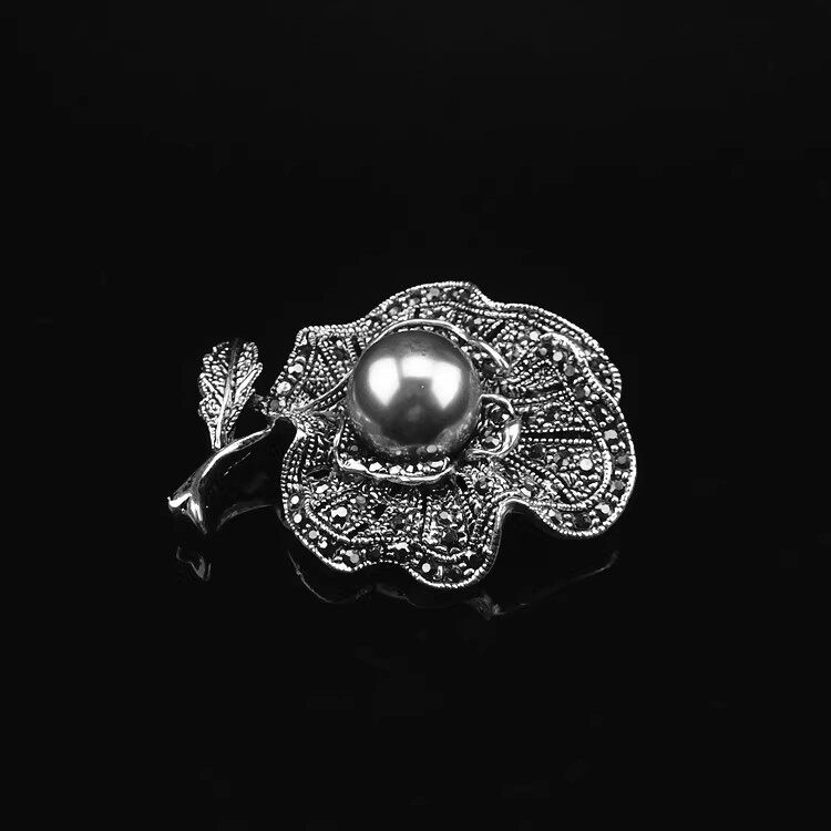 复古银灰色植物花卉圆珠碎水钻宫廷特色胸针胸花别针女时尚首饰品