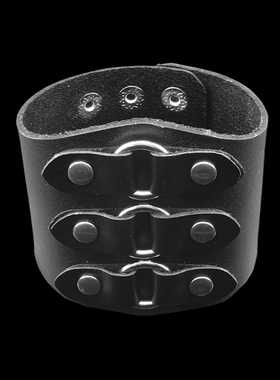 银色圆扣杀马特黑波浪形牛皮手环