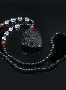 绿色玉佩吊坠观音菩萨黑珠毛衣链