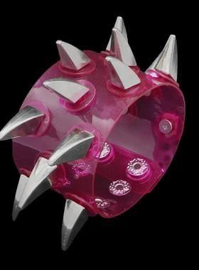 个性化银色合金牛角铆钉圆盘垫片紫红软塑料透明手链手环手镯饰品