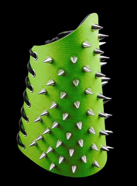 圆锥尖刺铆钉翠绿荔枝纹霸气手链