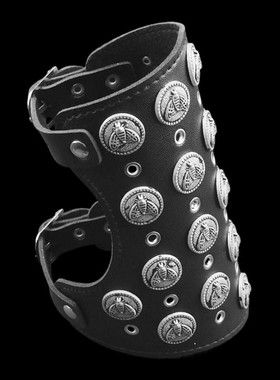 黑皮银灰小虫圆盘徽章装饰品手链