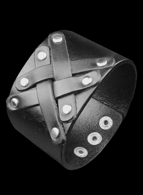 新创意交叉编织黑色牛皮朋克手链