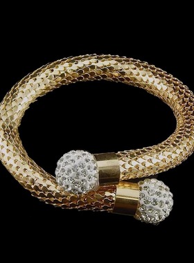 朋克风圆球水钻金色弹性钢丝手环