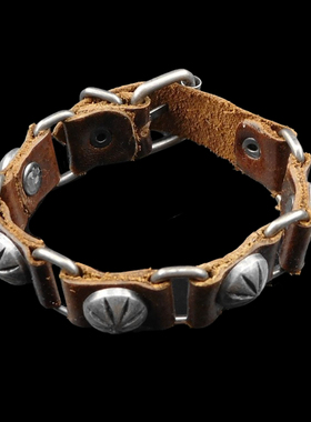 棕色杀马特复古银灰纽扣手链手环