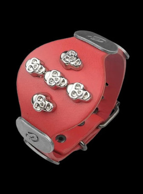 大红色PU皮合金骷髅个性朋克手链