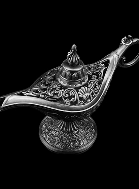 复古银灰色合金阿拉丁神灯浮雕花卉可开盖摆件装饰品个性化收藏盒