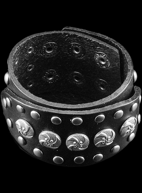 做旧银灰色铆钉螺旋圆扣牛皮手链