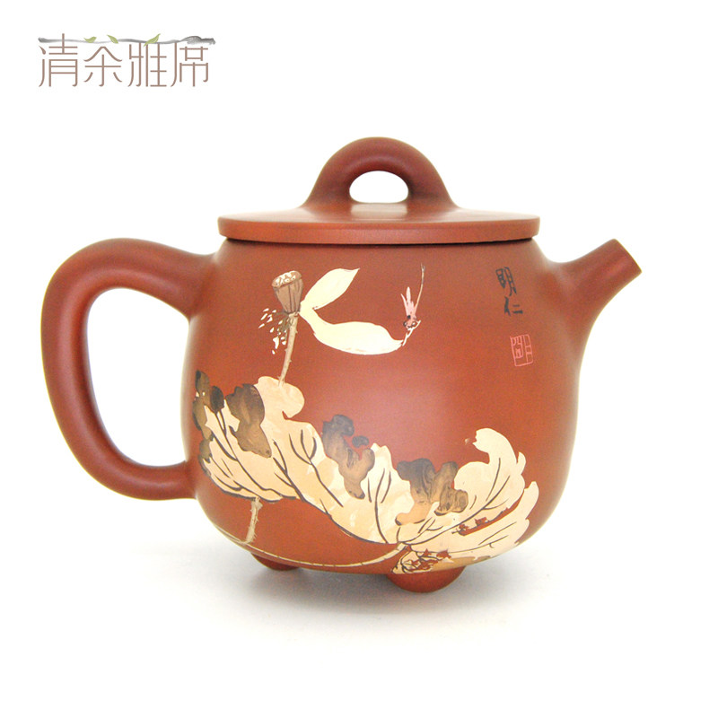 转行清货云南建水紫陶壶名家仁烨堂明仁全手工彩填高脚石瓢壶茶具