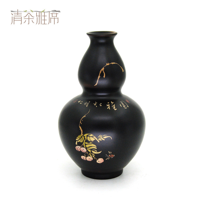 建水紫陶壶名家仁烨堂明仁全手工彩填紫陶小花瓶花插梅瓶茶道零配