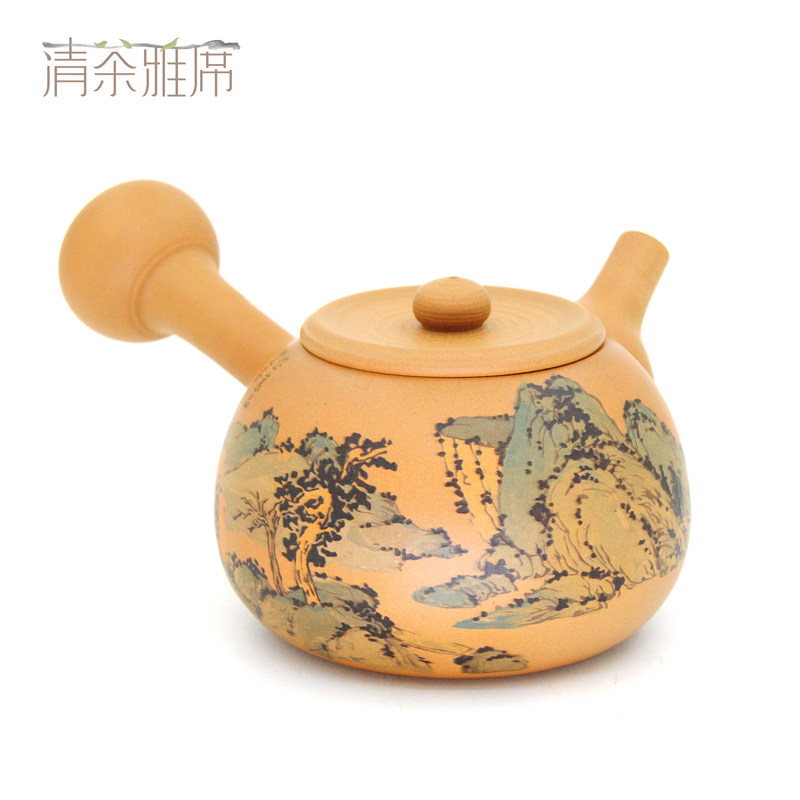转行清货 建水紫陶名家彭灿卿一末紫陶全手工彩填长柄侧把唐羽壶