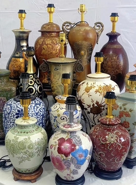 孤品中世纪复古陶瓷手绘台灯摆件