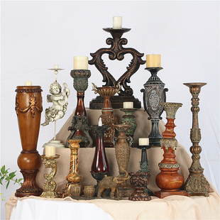 饰品 复古怀旧树脂烛台摆件家居民宿样板间创意桌面装 欧式 孤品美式