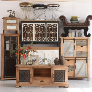 饰柜子餐边柜玄关台 乡村风实木做旧家具民宿样板房装 出口美式 法式