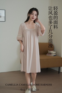 夏季 方领睡裙花边蕾丝性感甜美纯欲牛奶丝带胸垫7603 仙女宫廷半袖