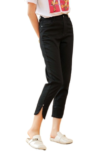 Lisuo利索纯色小脚牛仔裤女春季韩版高腰弹力修身显瘦九分烟管裤