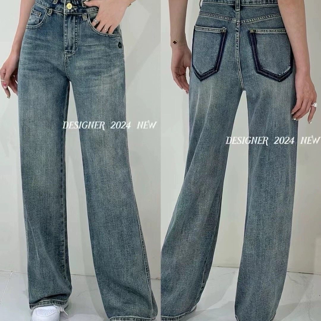 欧货直筒阔腿牛仔裤女2024春夏款LiSuo韩版高腰显瘦拖地长裤5904