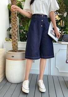 利索LiSuo韩版高腰女夏季阔腿中裤梨型身材显瘦遮肉七分休闲裤