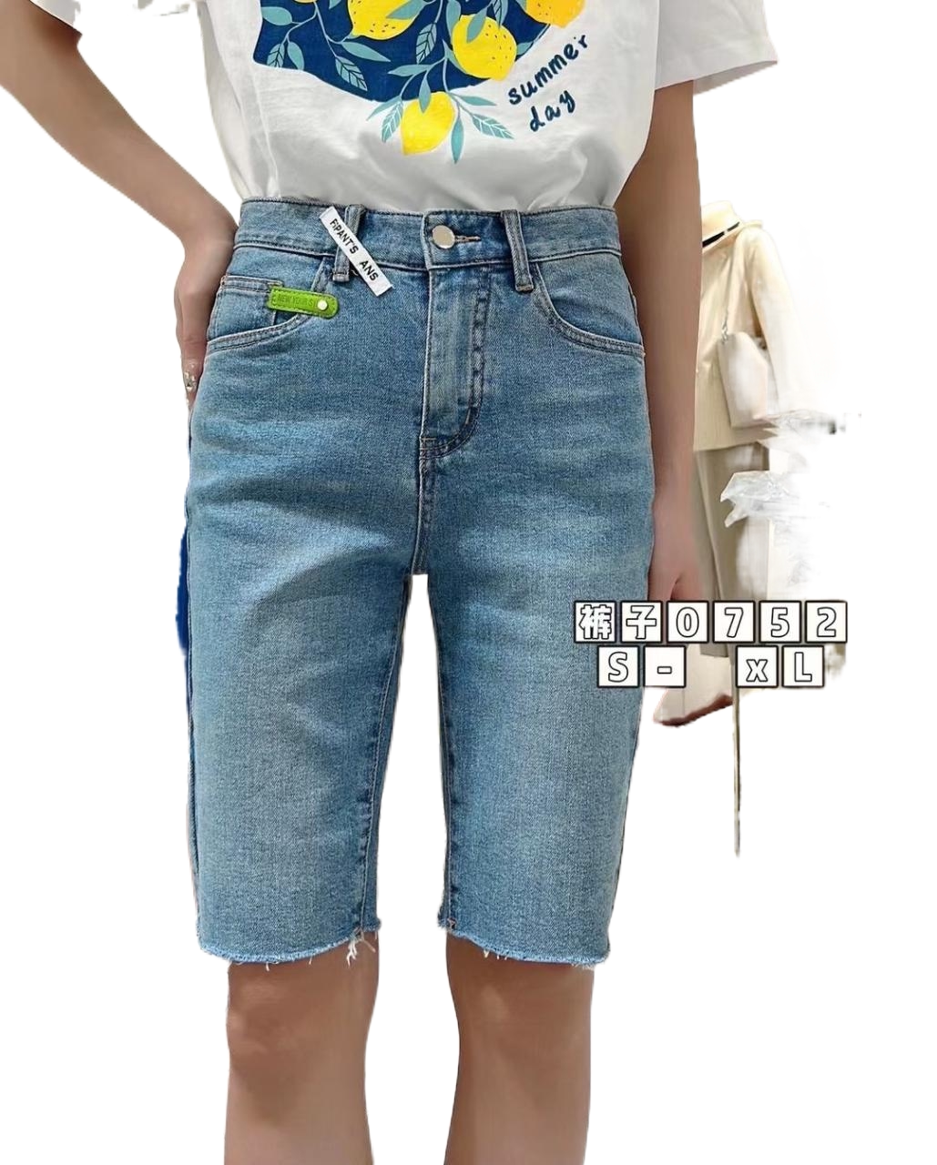 LiSuo利索春夏五分牛仔裤女韩版高腰修身显瘦小直筒水洗毛边中裤图片