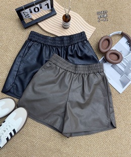 欧洲站利索秋冬PU皮裤女韩版宽松直筒阔腿短裤Lisuo洋气百搭靴裤