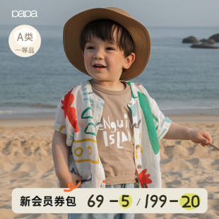 印花海岛风衬衣儿童薄款 5岁 衬衫 papa爬爬夏男女宝宝泡泡纱短袖