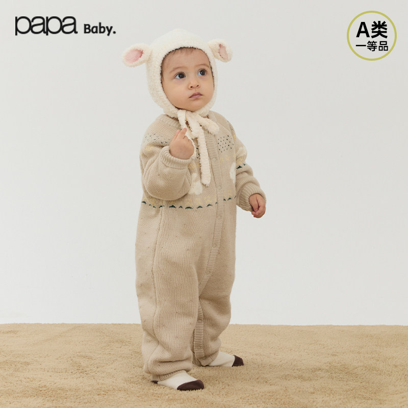 papa冬季宝宝连体衣长袖爬服
