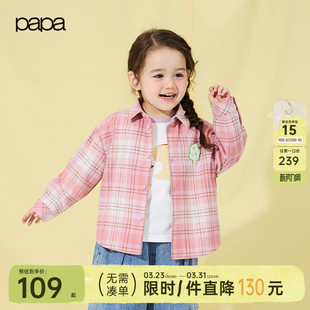 格子女童磨毛长袖 儿童衬衫 papa爬爬春季 纯棉上衣洋气内搭 新品