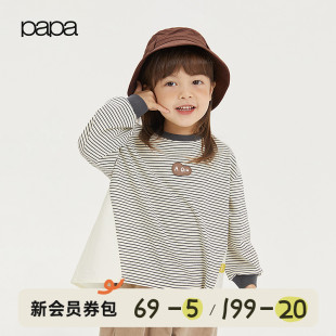 纯棉宽松上衣 新品 papa爬爬秋季 儿童t恤男女童圆领条纹长袖