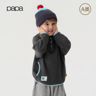 【新品】papa爬爬冬季儿童长袖T恤男女童半高领连帽上衣秀场同款