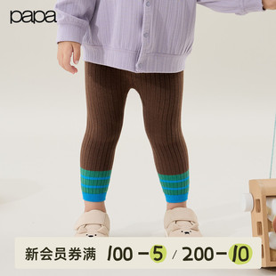 papa爬爬冬季 儿童撞色条纹打底袜连裤 袜子舒适百搭加绒 新品