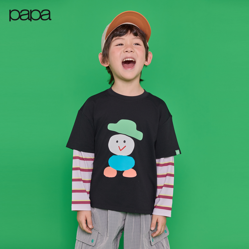 papa爬爬春季儿童假两件T恤时髦