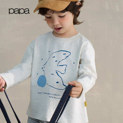 papa秋季儿童T恤长袖童纯棉透气