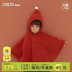 宝宝红色斗篷精灵帽女宝新年加绒保暖可爱 papa爬爬冬季 新品