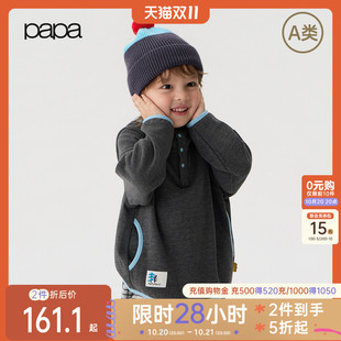 【新品】papa爬爬冬季儿童长袖T恤男女童半高领连帽上衣秀场同款