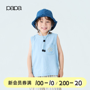 【新品】papa爬爬夏季宝宝马甲男女宝双面穿绣花背心宽松休闲百搭