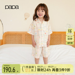 短裤 儿童家居服男女童短袖 papa爬爬夏季 两件套睡衣度假风 新品